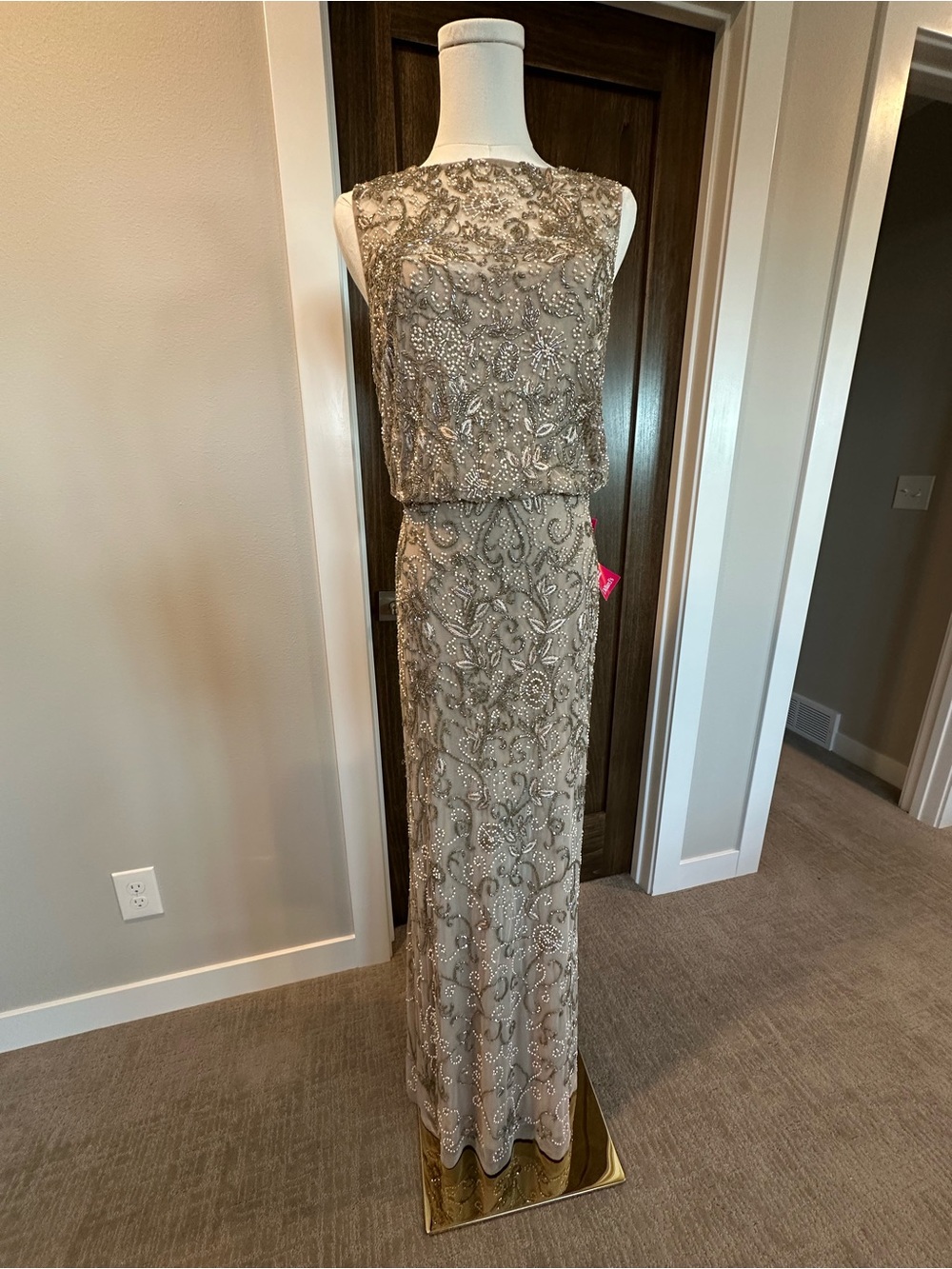 Aidan Mattox Beaded Maxi Gown in Champagne